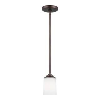 Sea Gull Lighting Kemal 1-Light Burnt Sienna Transitional Mini Pendant with Etched/White Inside G... | The Home Depot