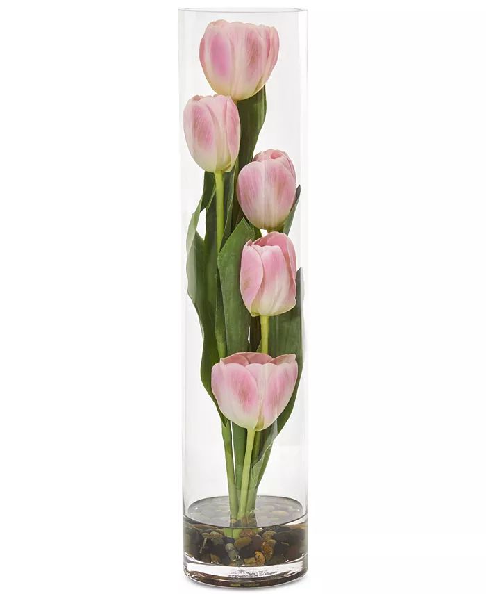 18" Tulips Artificial Arrangement in Cylinder Vase | Macys (US)
