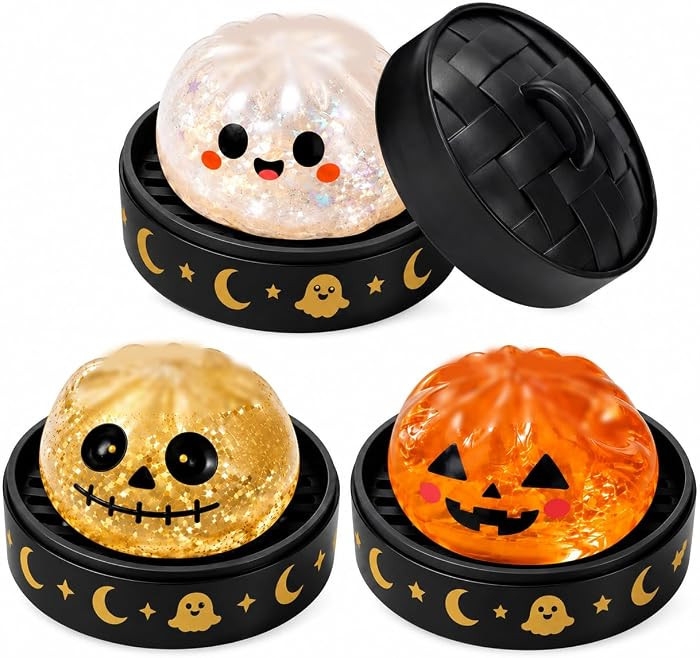 3 Pack Halloween Squishy Stress Relief Toys Pumpkin Ghost Skull | Amazon (US)