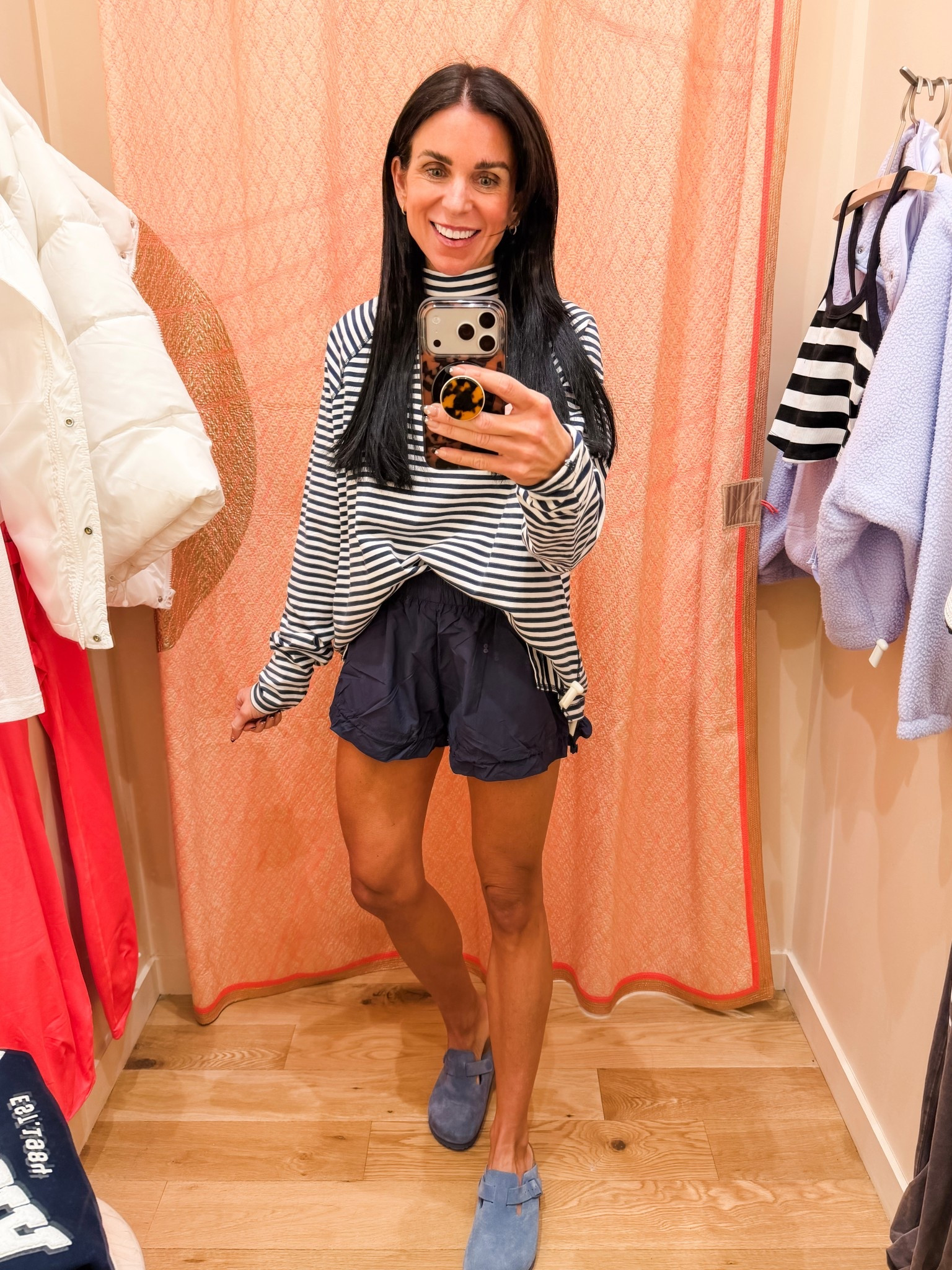 Love these ruffle shorts and striped mockneck 
Small in both 

#LTKActive #LTKootd #LTKfitnessgoals