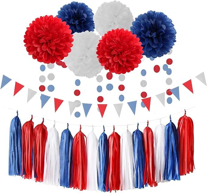 Fourth-4th of July Imemorial-Day Party-Decorations - 23pcs Red White Blue Graduation Banner, USA ... | Amazon (US)