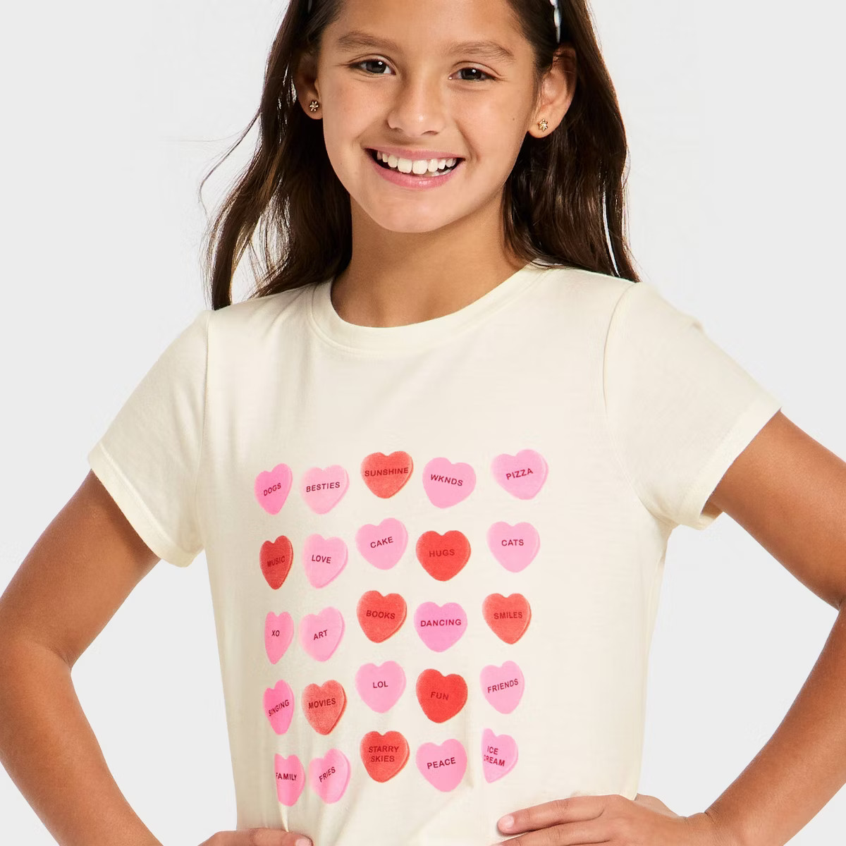 Girls' Short Sleeve Valentine's Day 'Candy Hearts' Graphic T-Shirt - Cat & Jack™ Cream | Target