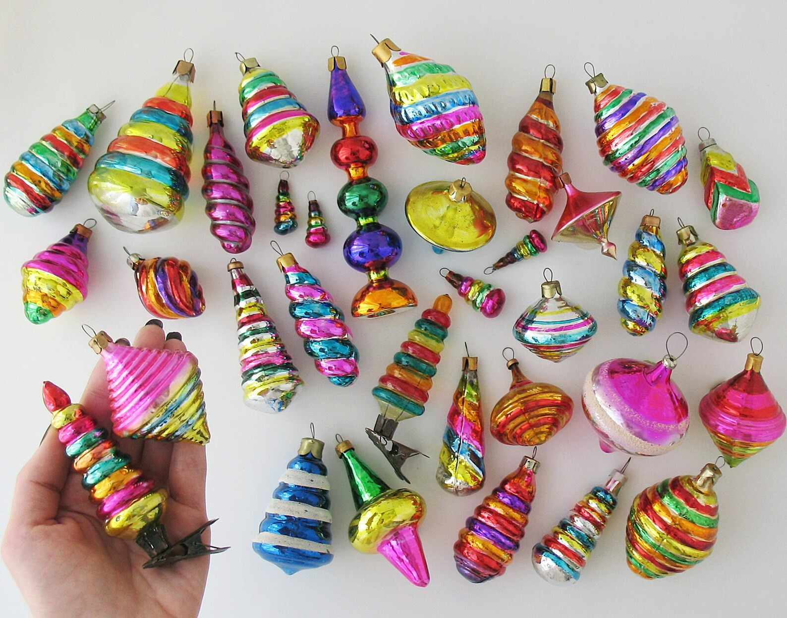 PYRAMID Glass Vintage Christmas Tree Ornaments, Rare Retro Silver-mercury Home Decor, Xmas Holida... | Etsy (US)