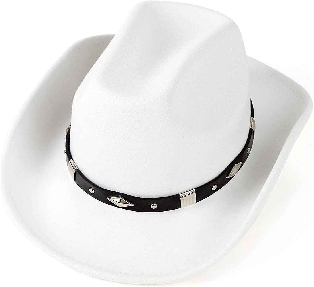 EOGIMI Classic Cowboy Hat for Women Wide Brim Western Felt Hats with Buckle Belt | Amazon (US)