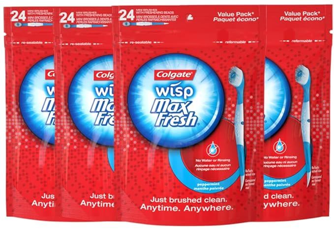 Colgate Max Fresh Wisp Disposable Mini Travel Toothbrushes, Peppermint, 24 Count, 4 Pack | Amazon (US)
