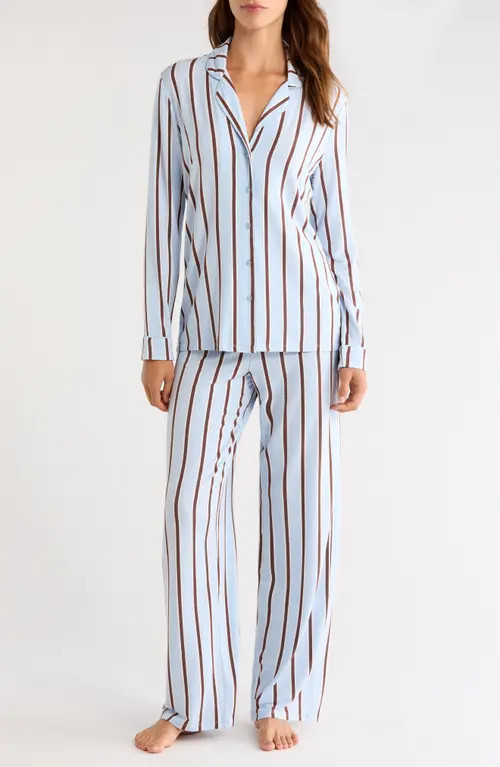 Nordstrom Moonlight Eco Knit Pajamas in Blue- Brown Shadow Stripe at Nordstrom, Size Medium | Nordstrom