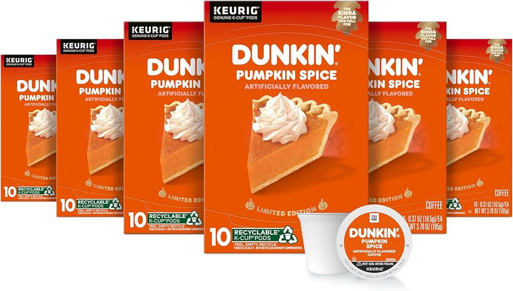 Dunkin’ Pumpkin Spice Coffee, Limited Edition Fall Coffee, K Cup Pods , 10 Count Boxes (Pack of... | Amazon (US)