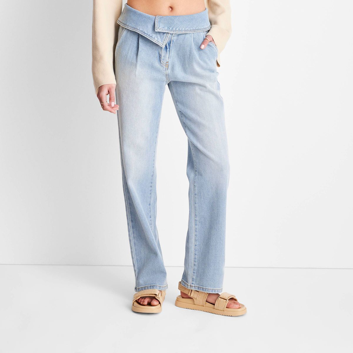 Women's Mid-Rise Fold Over Jeans - Future Collective™ with Jenny K. Lopez Light Wash 16 | Target