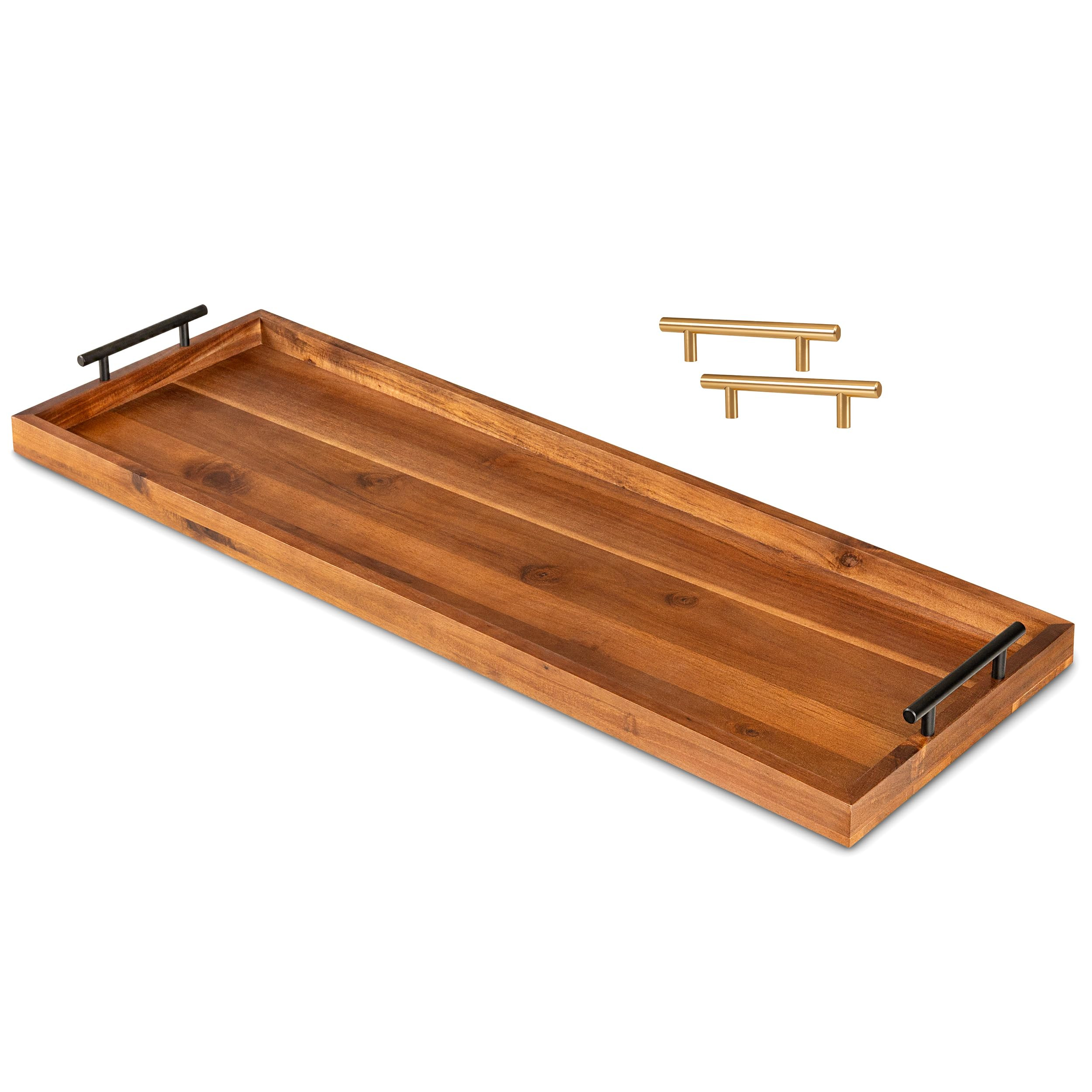 Large Acacia Serving Board with Metal Handles, 36 x 12 Inch Rectangular Charcuterie Board, Natura... | Amazon (US)
