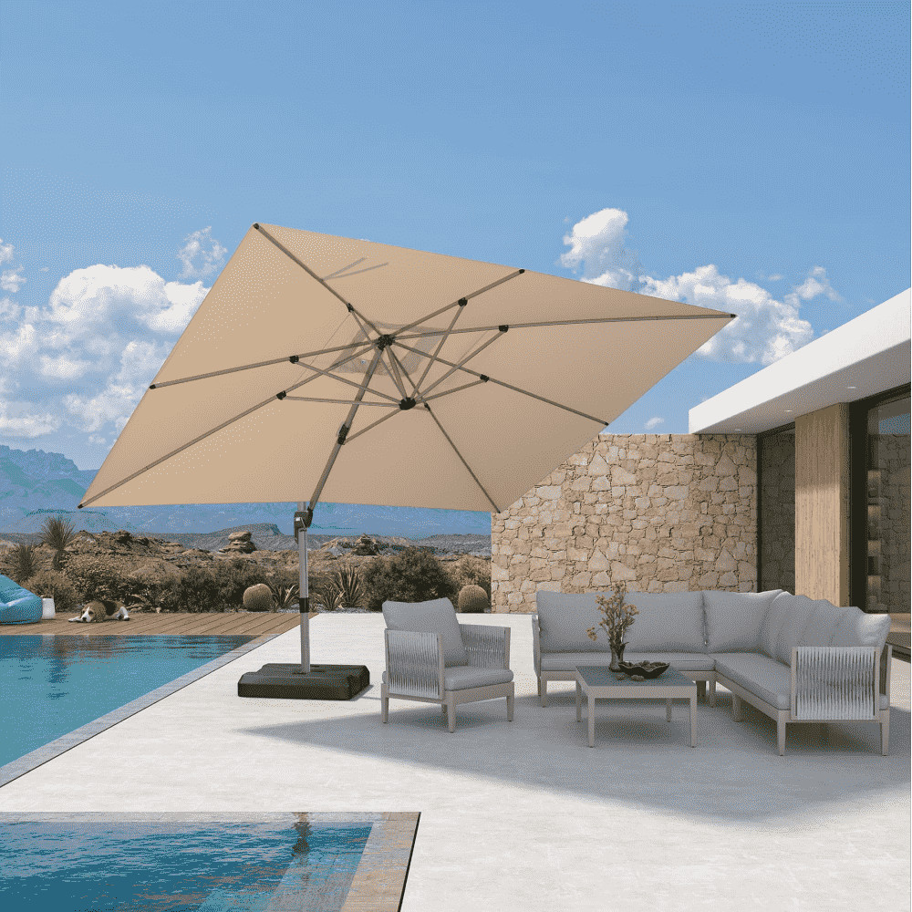 PURPLE LEAF Deluxe Aluminum Outdoor Patio Umbrella Square Cantilever Umbrellas | Purple Leaf