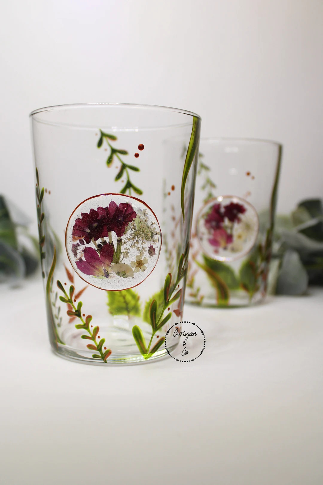 Real Pressed Flowers Glass Tumbler, Hand Painted Floral Glassware - Etsy | Etsy (US)