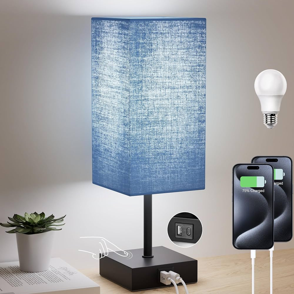 Sailstar Bedside Table Lamp for Bedroom, 3 Way Dimmable Touch Lamp with USB C+A Charging Ports, S... | Amazon (CA)