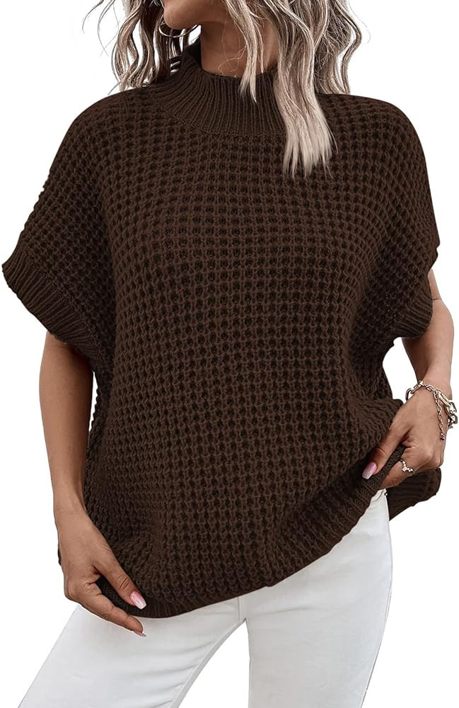 Viottiset Womens Oversized Short Batwing Sleeve Mock Neck Sweater Vest Fall Sleeveless Pullover K... | Amazon (US)