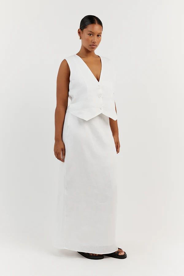 ROBERTS WHITE LINEN MIDI SKIRT | DISSH