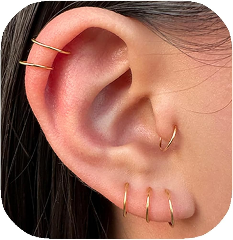 Small Gold or Sterling Silver Huggie Hoop Earrings for Women Cartilage Nose Helix Tragus | Amazon (US)