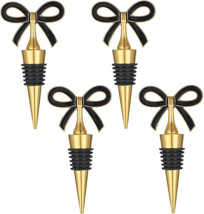 Cute Bow Wine Stopper Set of 4, Decorative Removable Metal Wine Bottle Stopper, Reusable Vacuum B... | Amazon (US)