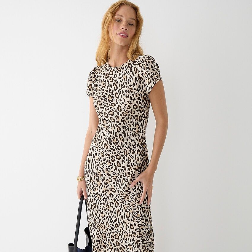 Cupro-blend midi T-shirt dress in leopard | J.Crew US