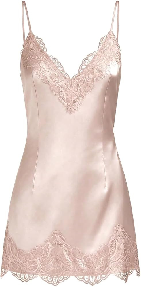 RoseSeek Women's Satin Lace Dress Mini Going Out Elegant Lounge Night Dress | Amazon (US)