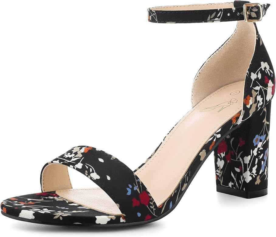 Perphy Floral Printed Open Toe Ankle Strap Chunky Heel Sandals for Women | Amazon (US)