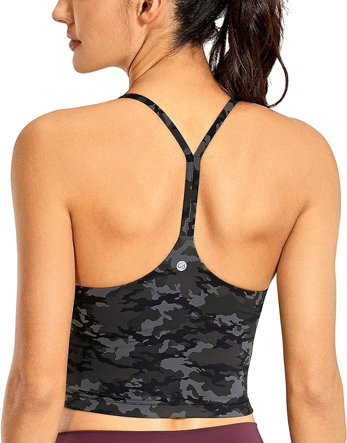 CRZ YOGA Womens Y Back Longline Sports Bra - Racerback Spaghetti Straps Padded Workout Crop Tank ... | Amazon (US)