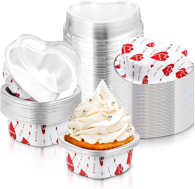 Cunhill Heart Shaped Cake Pans with Lids, 3.4 Ounces/ 100 Ml, Mini Cheesecake Pans, Aluminum Foil... | Amazon (US)