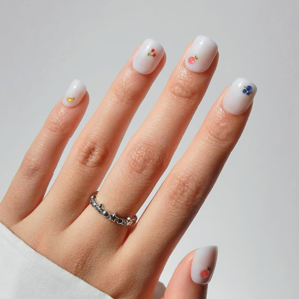 Amazon.com: Glamnetic Press On Nails - White Extra Short Fake Nails with 3D Fruit | Salon Quality... | Amazon (US)