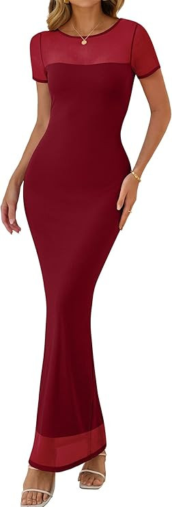 Caracilia Womens Summer Wedding Guest Dress Spring Mesh Double Lined Floral Bodycon Formal Cockta... | Amazon (US)