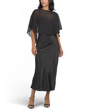 Made In Usa Satin Dress With Adjustable Straps And Chiffon Capelet | Midi Dresses | Marshalls | Marshalls