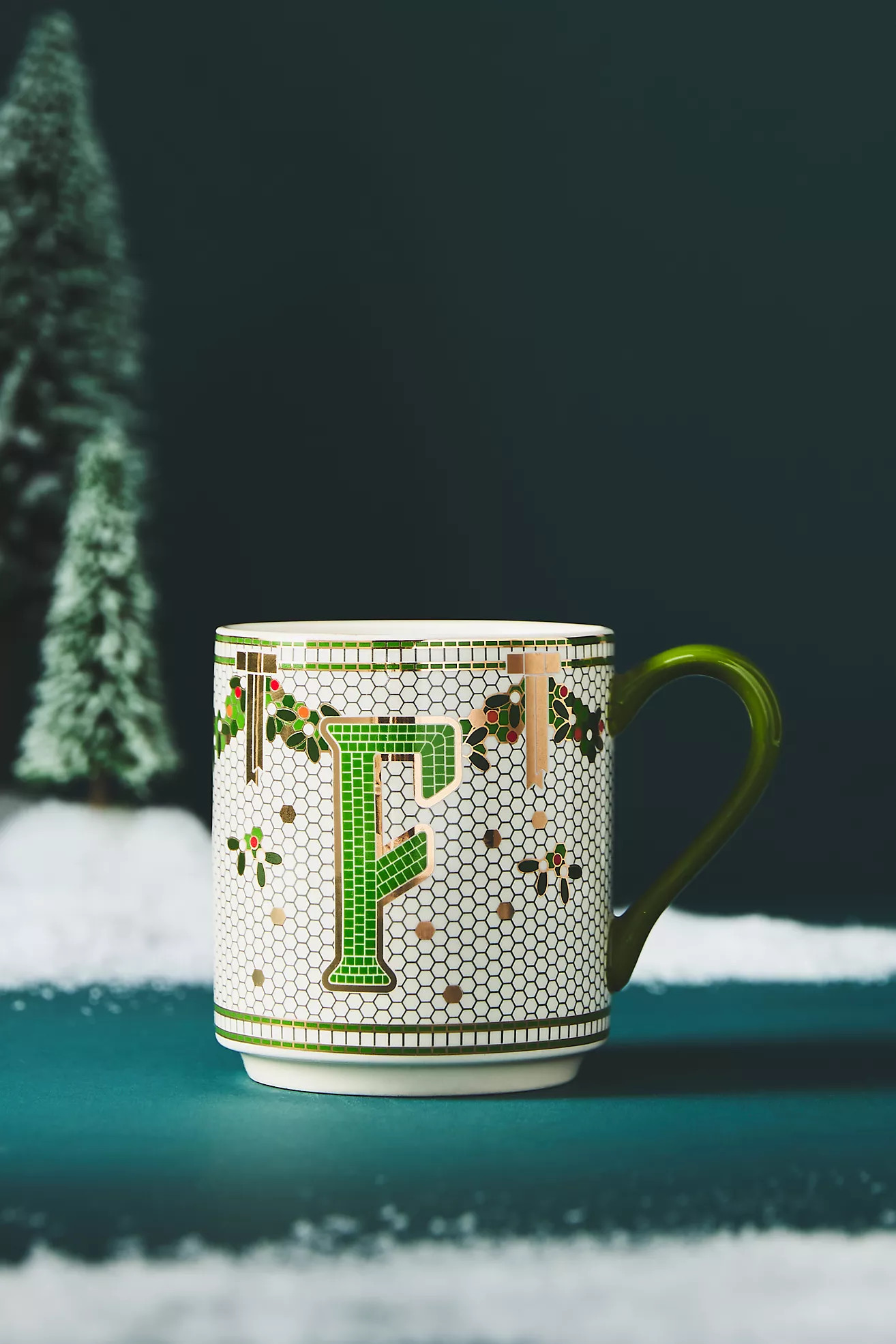 The Bistro Tile Stoneware Monogram Mug: Festive Edition | Anthropologie (US)