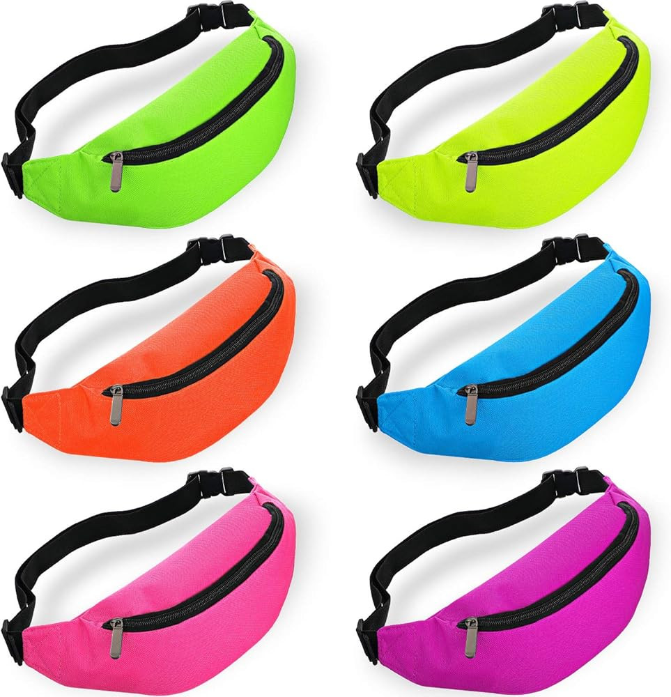 6 Pieces Neon Bachelorette Fanny Pack Set 80s Party Waist Bag Adjustable Waist (Purple, Blue, Green, | Amazon (US)
