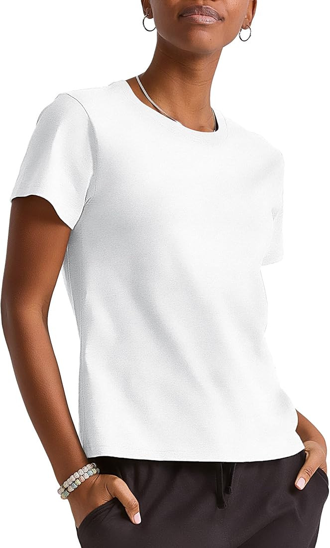 Hanes Women's Originals Cotton T-Shirt, Classic Crewneck Women's Tee, Plus Size Available | Amazon (US)