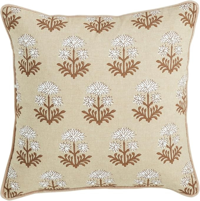 Mud Pie Block Print Flower Bulb Pillow; 18" X 18" | Amazon (US)
