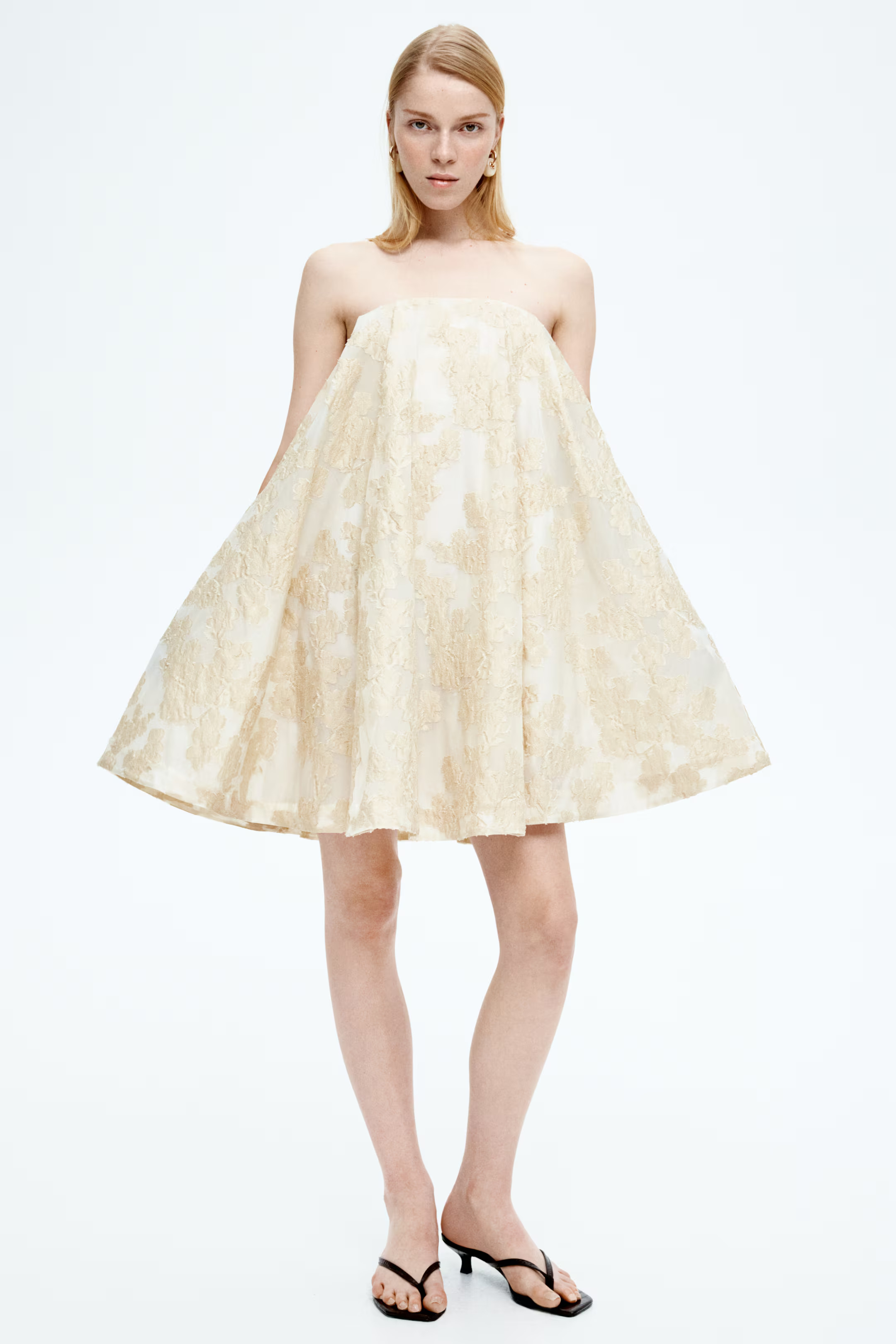Jacquard-Weave Mini Dress - Cream - Ladies | H&M US | H&M (US + CA)