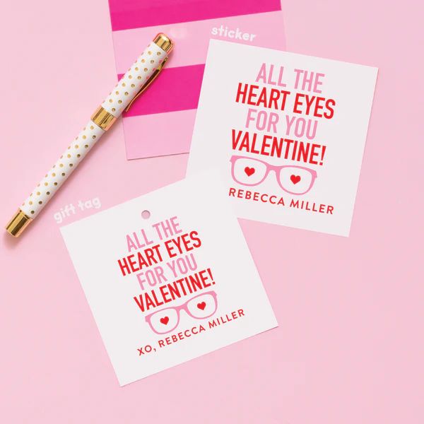 Heart Eyes Pink Valentine's Stickers or Gift Tags | Joy Creative Shop