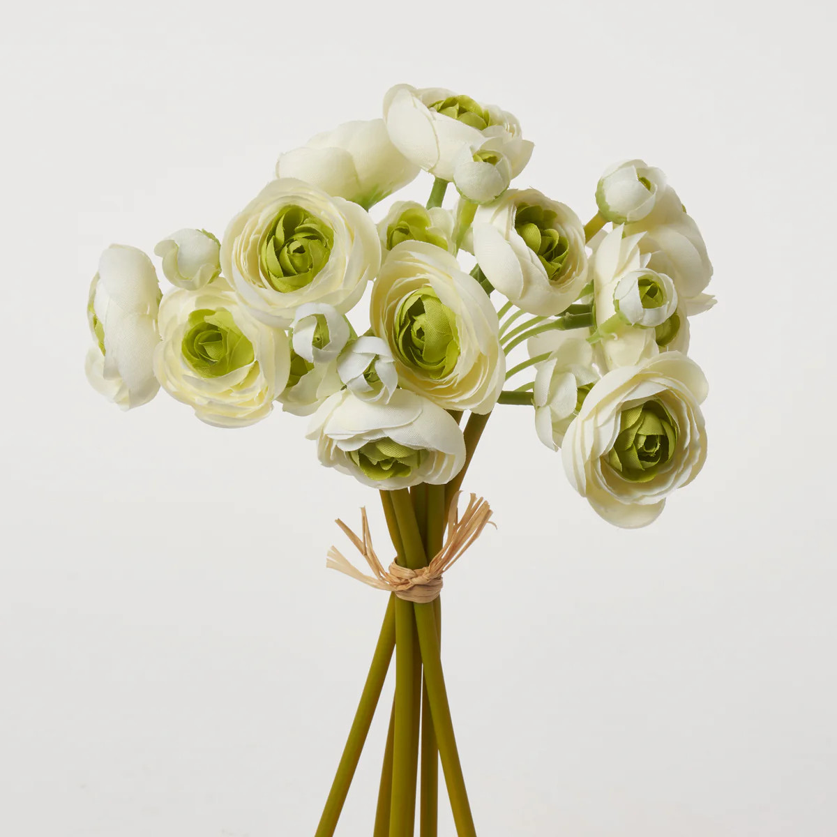 Cream & Green Silk Ranunculus Bouquet Bundle of 6 Small Bloom & Bud Stems - 11" | Darby Creek Trading