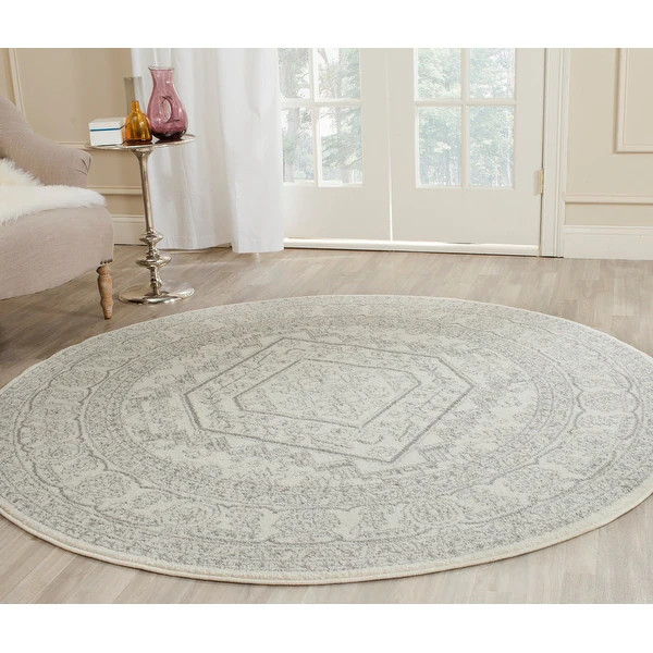 SAFAVIEH Adirondack Cheyenne Oriental Medallion Rug - 9' x 9' Round - Ivory/Silver | Bed Bath & Beyond