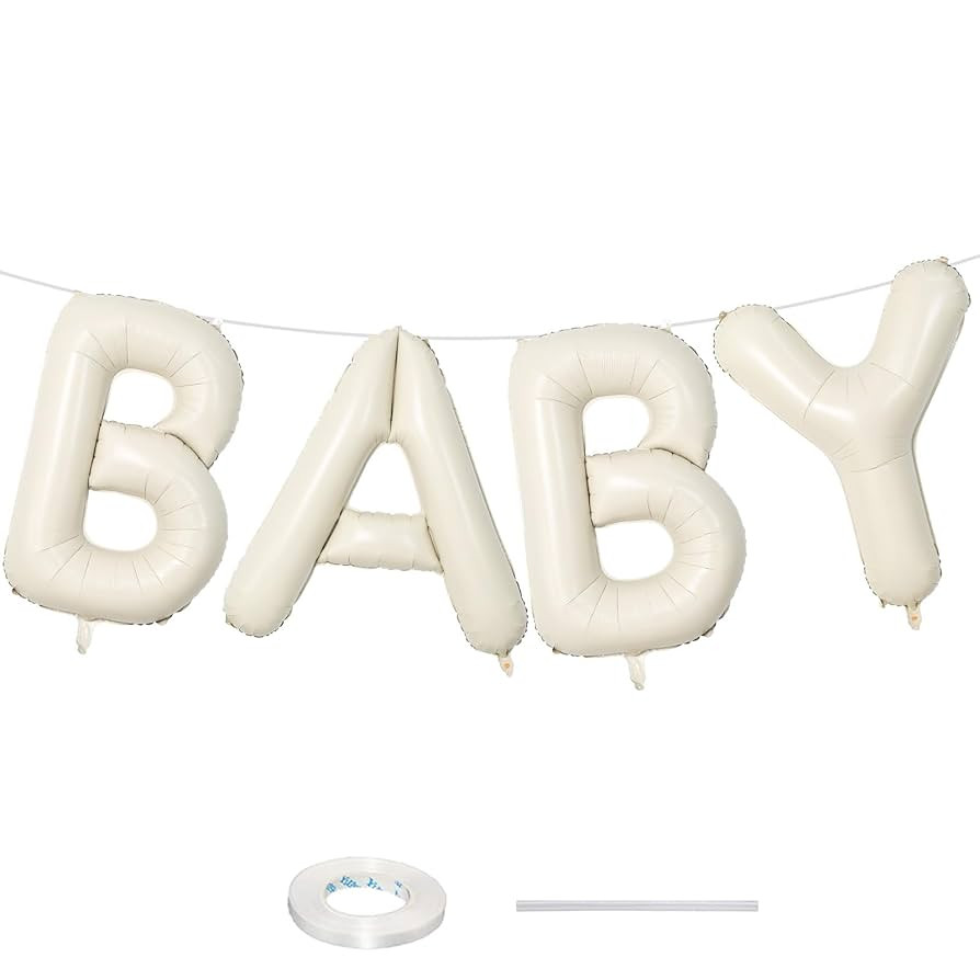 40 Inch Beige BABY Balloon for Baby Shower, Large Cream White Baby Foil Balloons Letters with Rib... | Amazon (US)