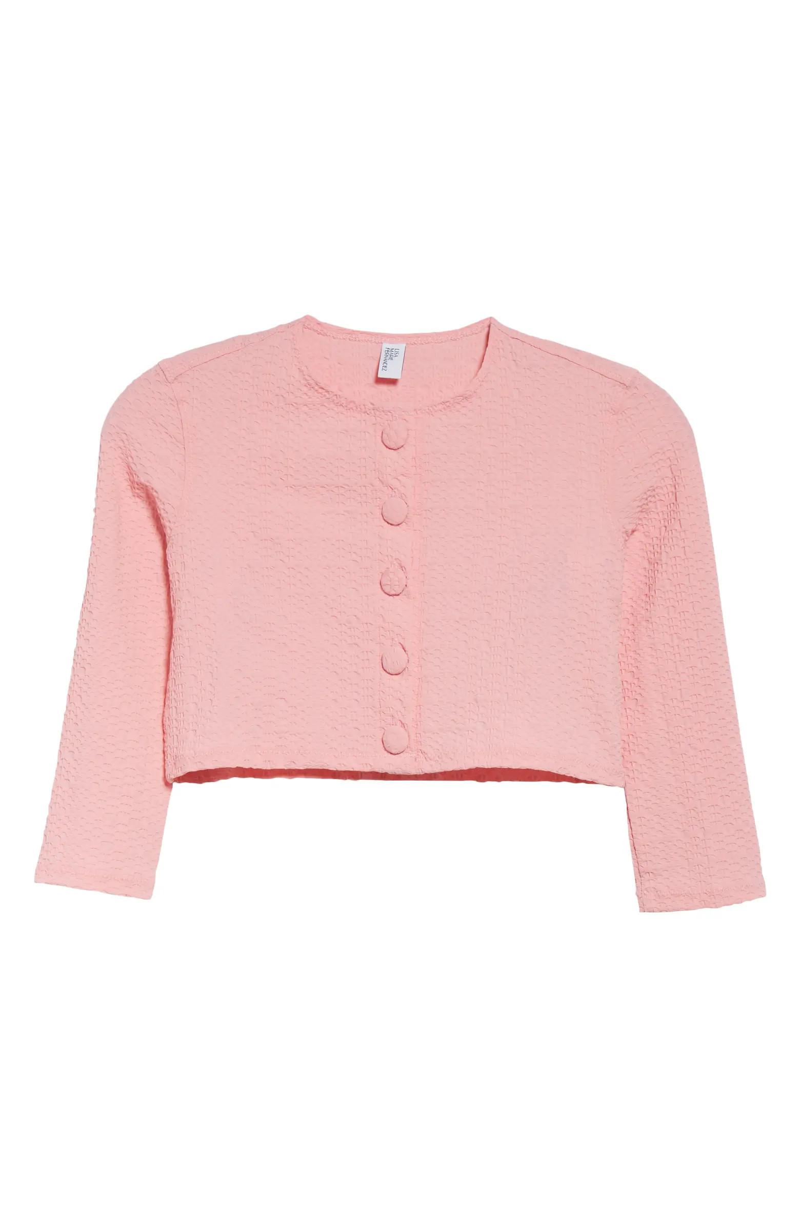 Lisa Marie Fernandez Crop Seersucker Cover-Up Cardigan | Nordstrom | Nordstrom