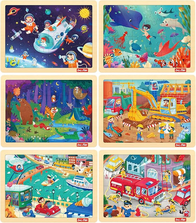24 Piece Puzzles for Kids Ages 2-4, Wooden Jigsaw Puzzle 3 Year Old Preschool - 6 Pack | Amazon (US)