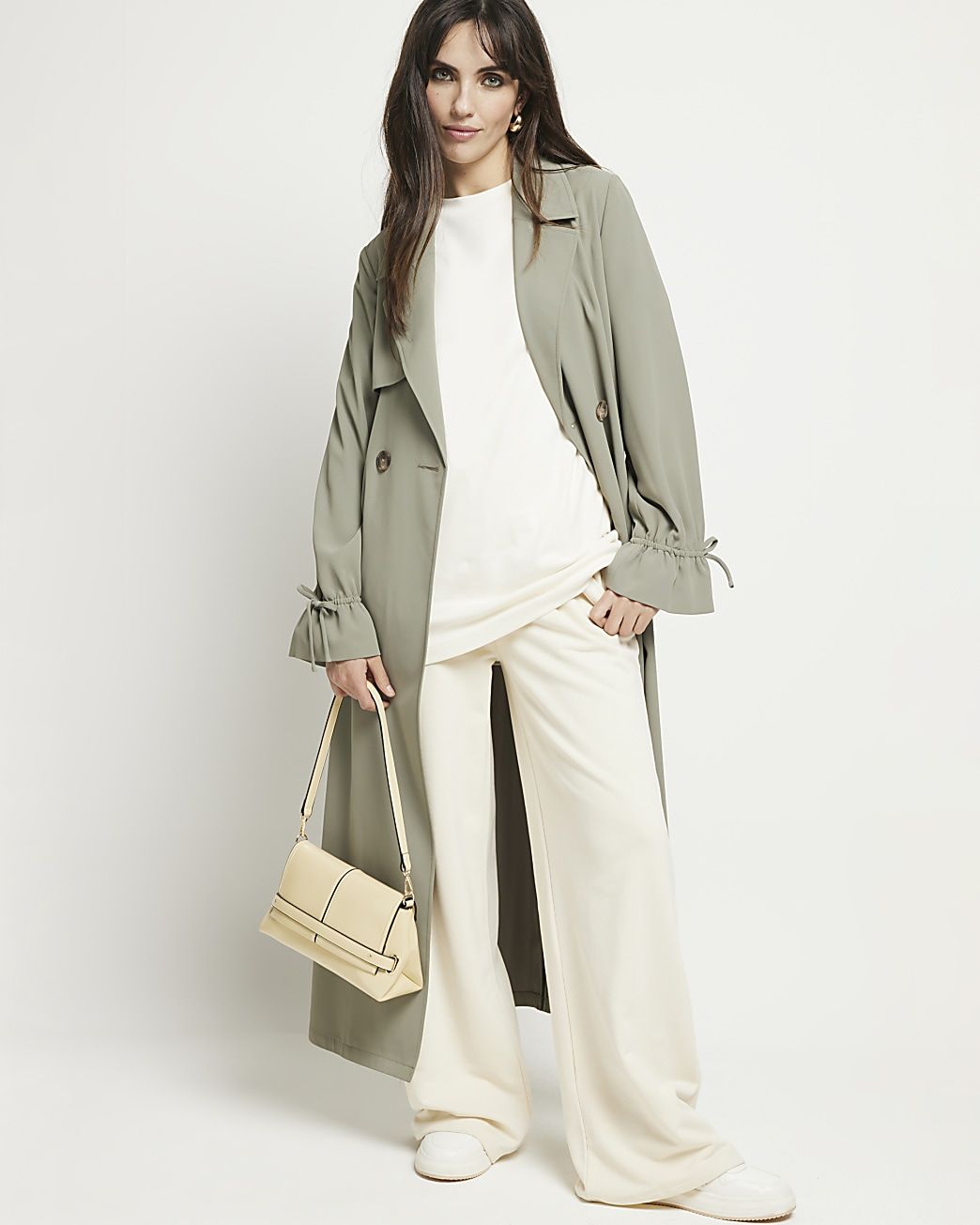 Khaki tie cuff belted duster coat | River Island (US)