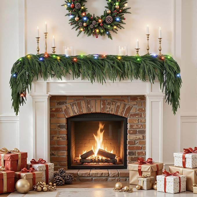 9ft Artificial Christmas Garland with Lights, Real Touch Norfolk Pine Garland - Pine Garlands, Gr... | Amazon (US)