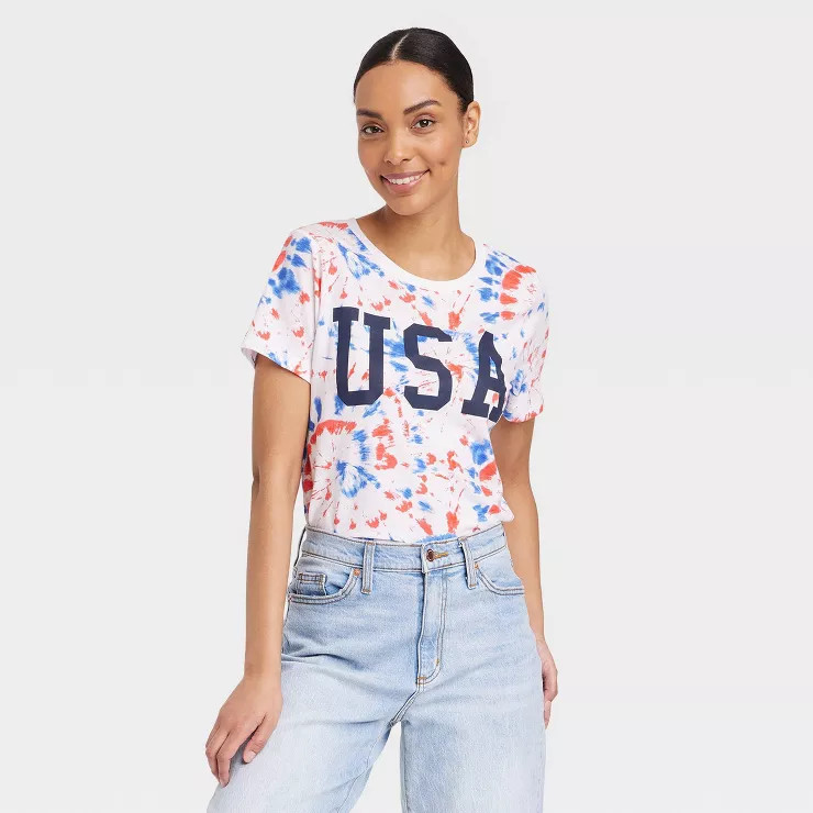 Women's USA Short Sleeve Graphic T-Shirt - White Tie-Dye | Target