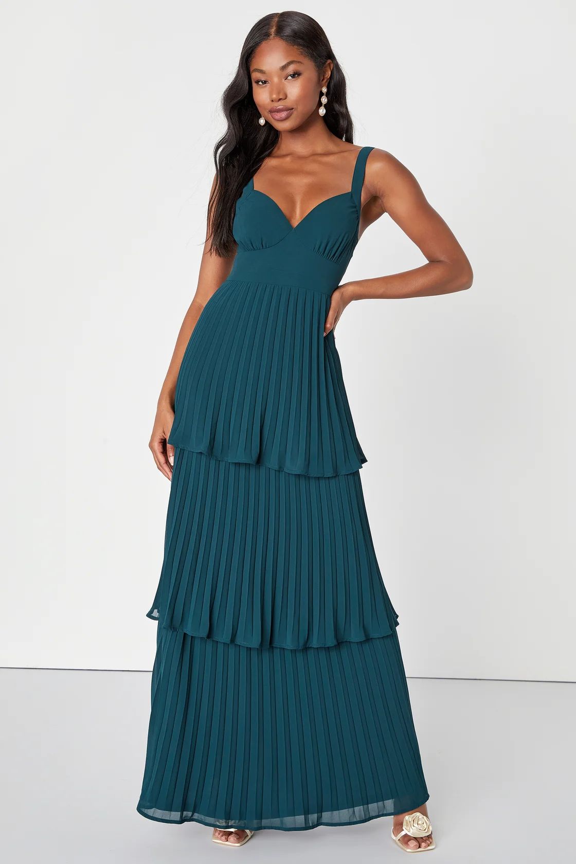 Luxe Perfection Emerald Green Pleated Tiered Backless Maxi Dress | Lulus (US)