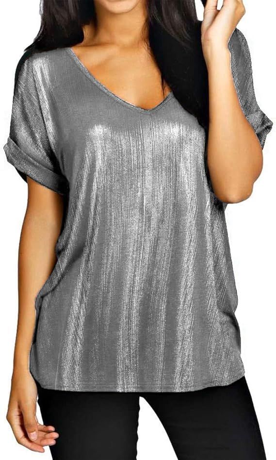 Zanzea Women's Summer Casual T-Shirt Short Sleeve Loose Basic Tee V Neck Plus Size Tops Shirts Bl... | Amazon (US)