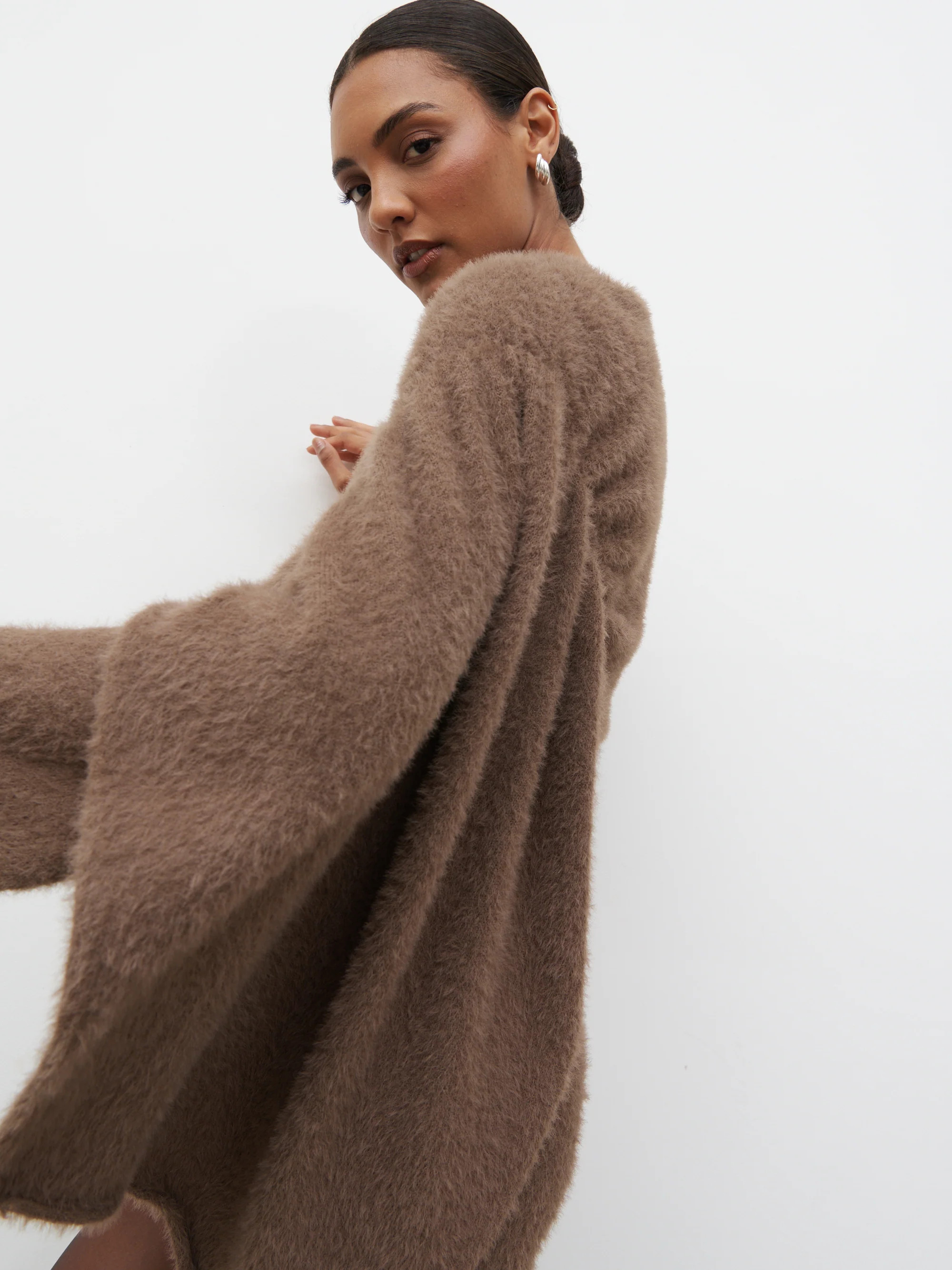 Cassio Drape Fluffy Knit Mini Dress | Pretty Lavish (UK)