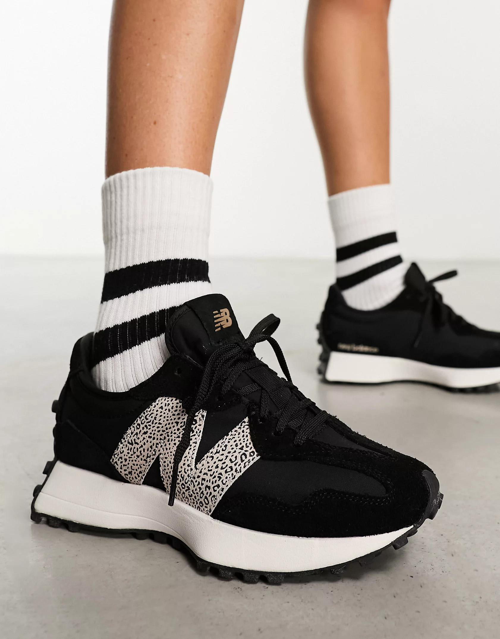 New Balance 327 sneakers in black with leopard detail | ASOS (Global)