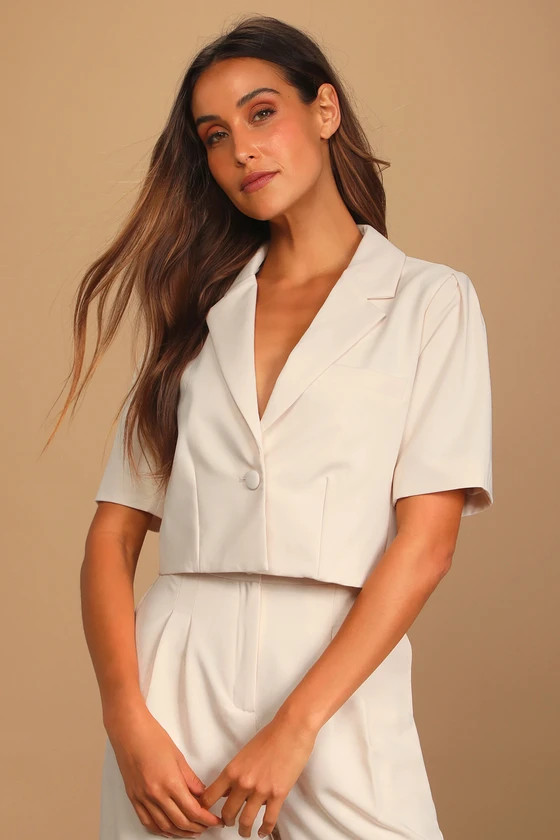 Posh Company Ivory Cropped Short Sleeve Blazer | Lulus (US)