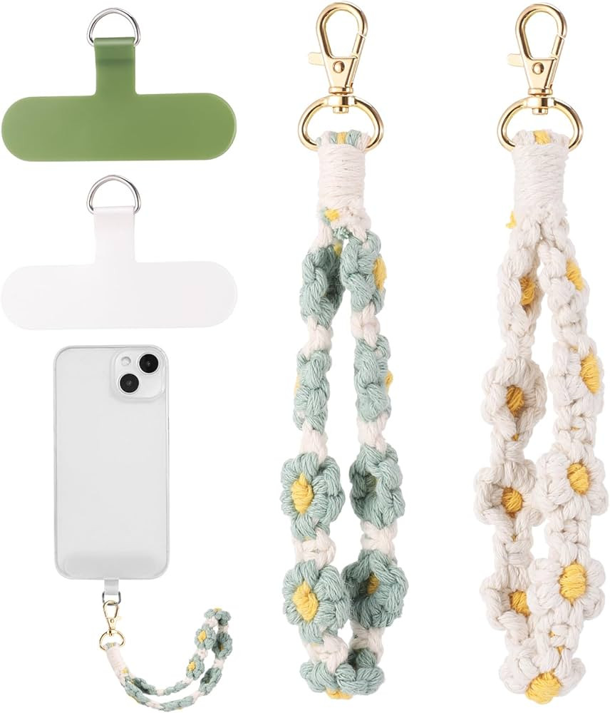 Jspupifip 2 PCS Boho Macrame Phone Wrist Strap, Cute Cell Phone Lanyard with Tether Tab Floral Sm... | Amazon (US)