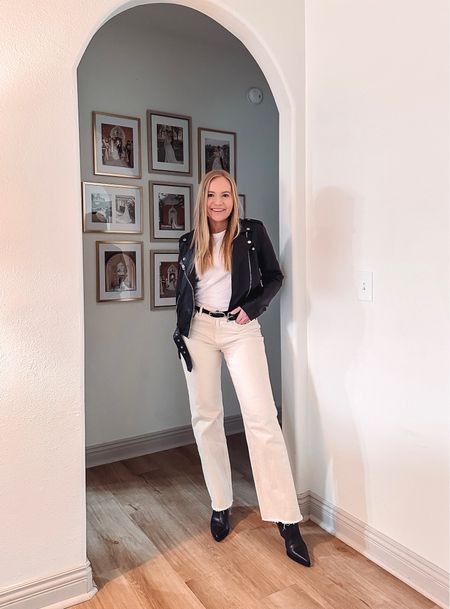 Love styling cream jeans for spring! Here is a moto look with black accents 

#LTKstyletip #LTKfindsunder100
