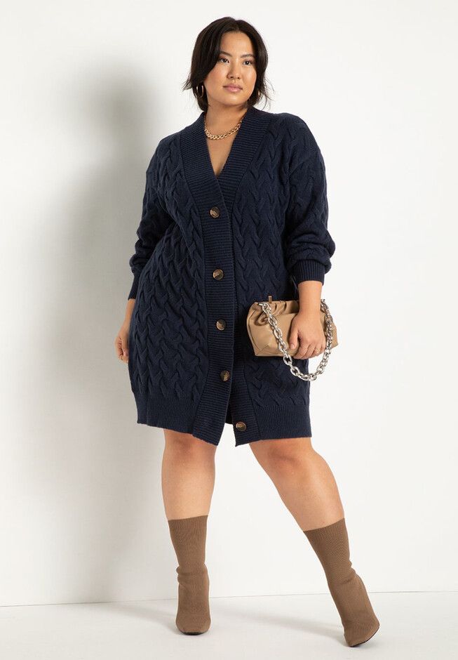 Novelty Stitch Cardigan Sweater Dress | Eloquii